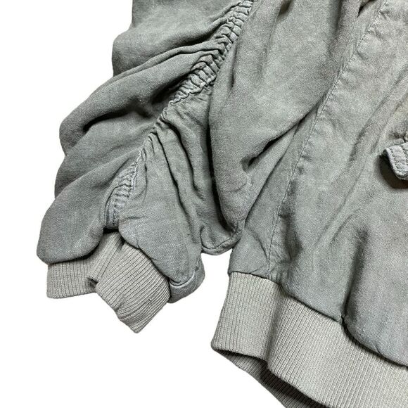 FREE PEOPLE Ruched Linen Bomber Jacket Green Size Medium - Picture 7 of 11